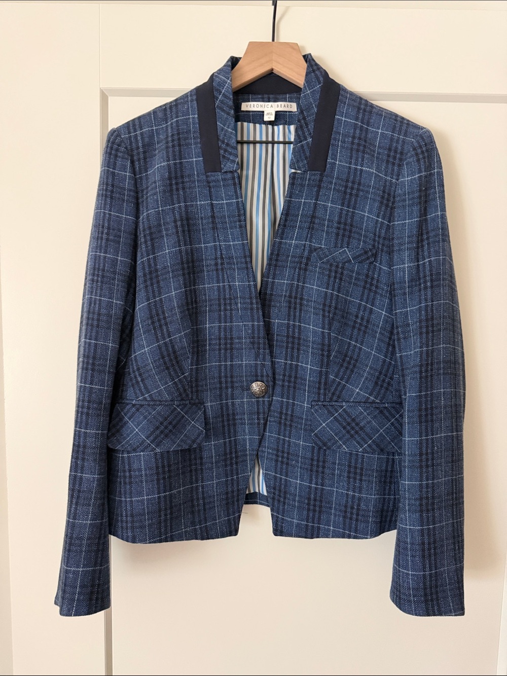 Veronica Beard Blue Plaid Single-Button Blazer